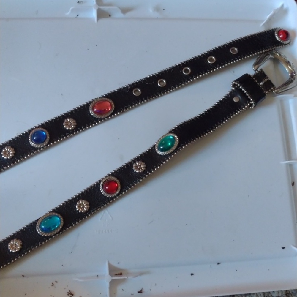 Silver and Leather Ladies Belt(Jeweled)
